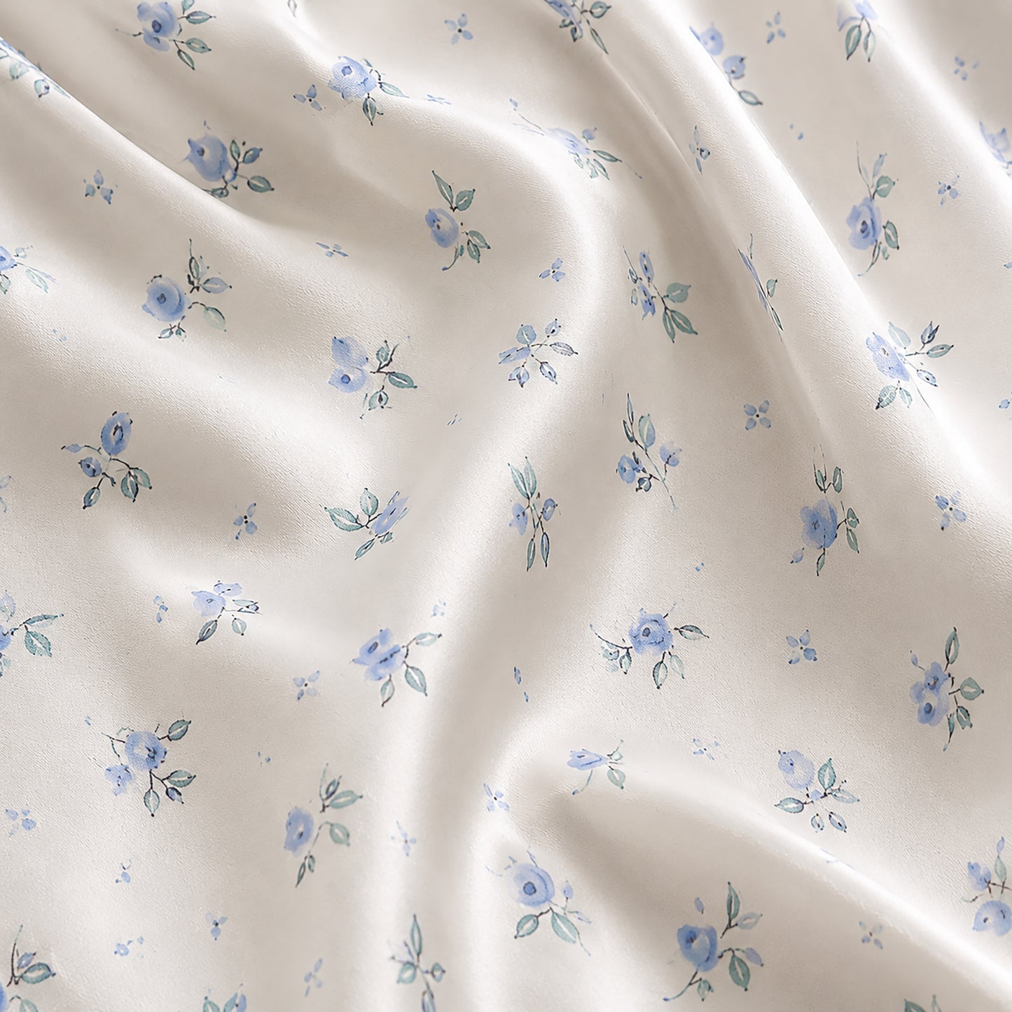 PJ-364-White Satin Floral Pajama Apparel, Blue Rose Pattern Sleeve Loungewear Sleepwear Collection Nightwear
