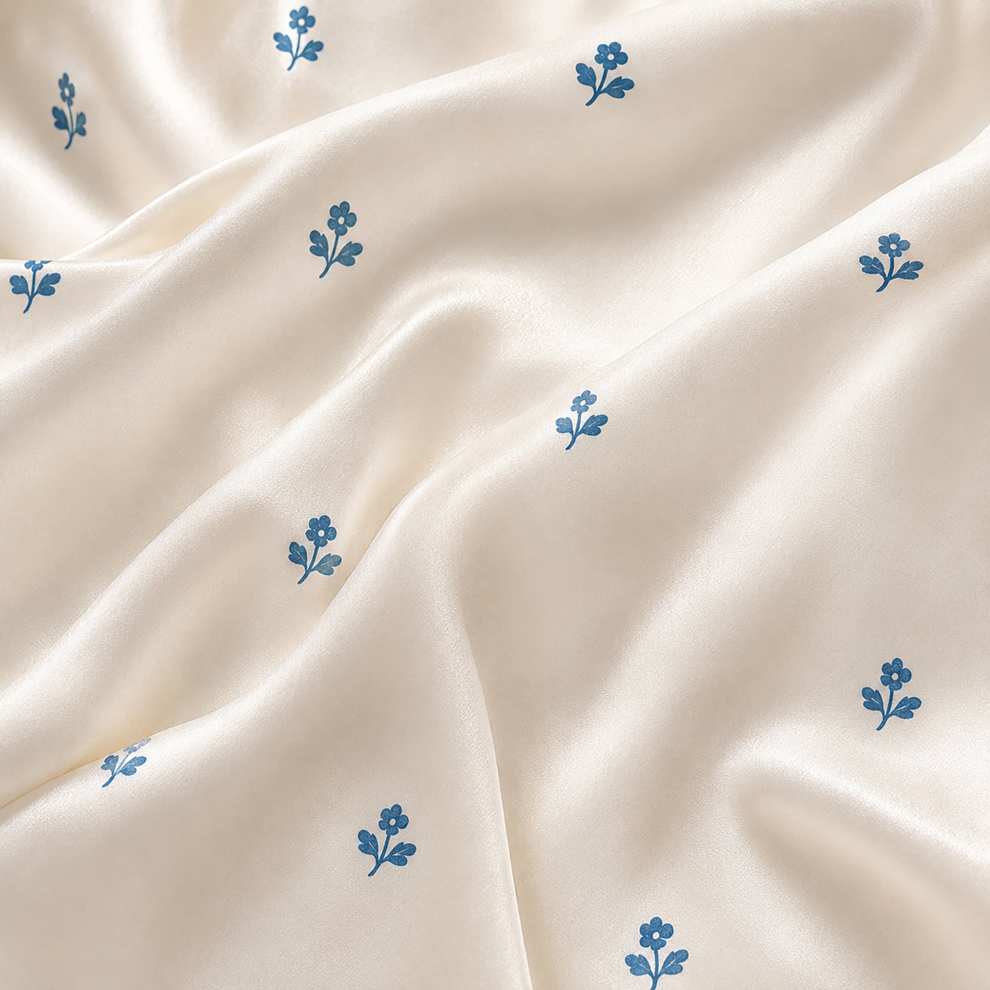 PJ-368-Ivory Satin Fleur De Lis Pajama Apparel, Blue Motif Silhouette Loungewear Sleepwear Collection Nightwear