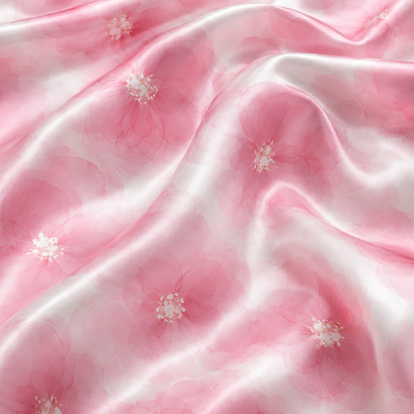 PJ-384-Pink Satin Watercolor Pajama Apparel, Rose Blossom Pattern Sleeve Loungewear Sleepwear Collection Nightwear