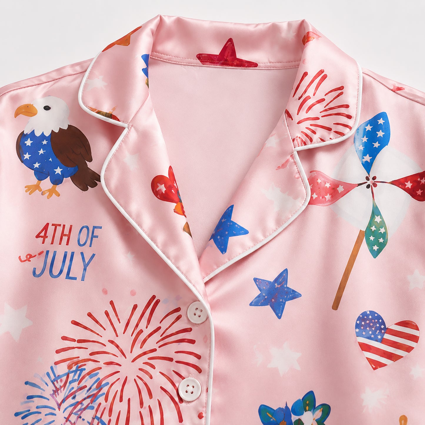 PJ-400-Rose Poly Americana Pajama Apparel, Sweet Flag Printed Short Sleeve Loungewear Sleepwear Collection Attire