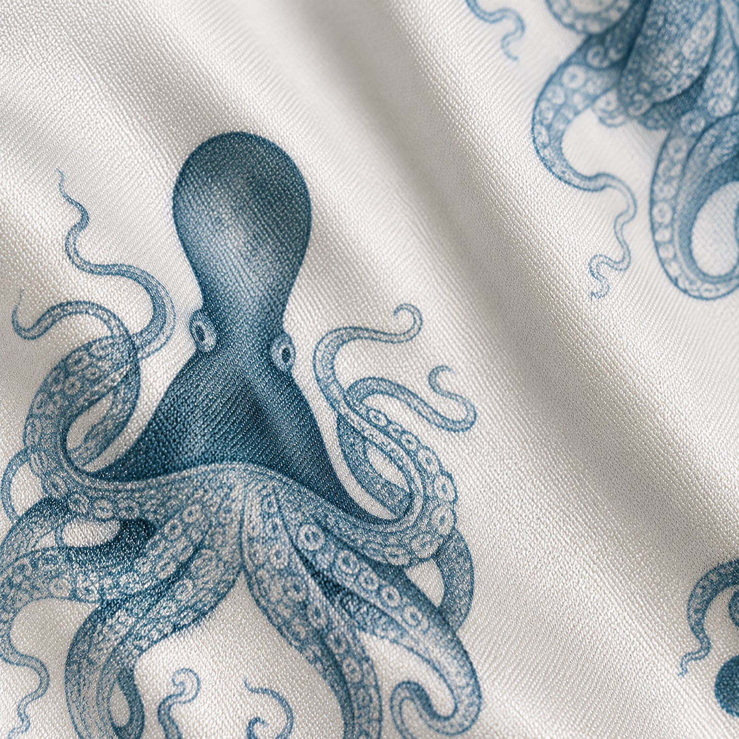 PJ-440-Premium Nautical Octopus Print White Satin Button Down Sleepwear Pajama Lounge Coordinate Apparel Set