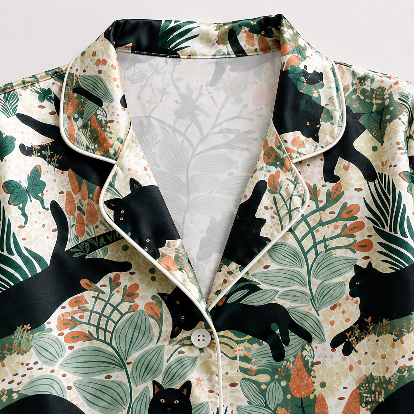 PJ-444-Creamy Poly Garden Pajama Apparel, Sweet Butterfly Printed Short Sleeve Loungewear Sleepwear Collection Attire
