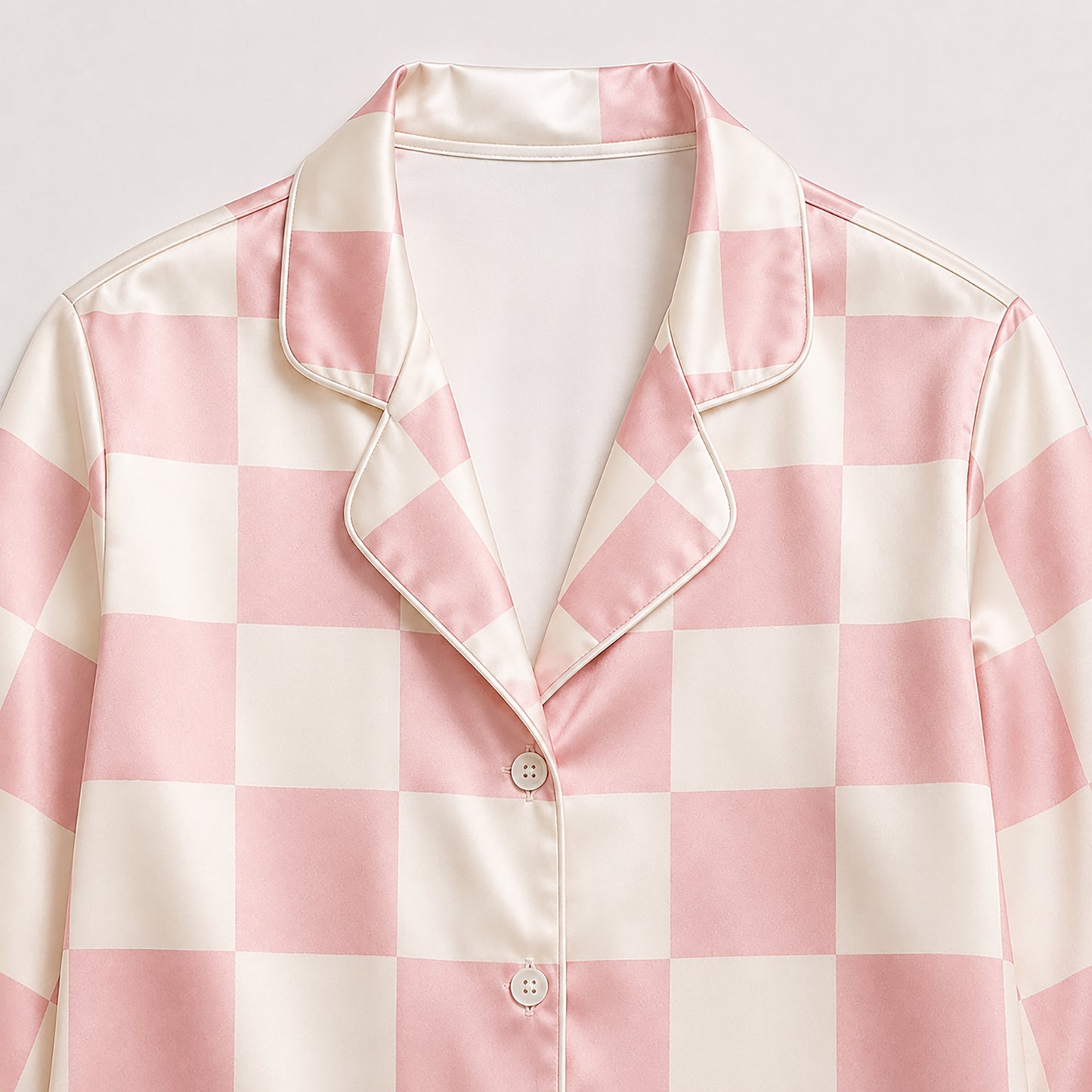 PJ-469-Blush Silk Gingham Pajama Apparel, Festive Graphic Loungewear Sleepwear Collection Top Bottom Raiment