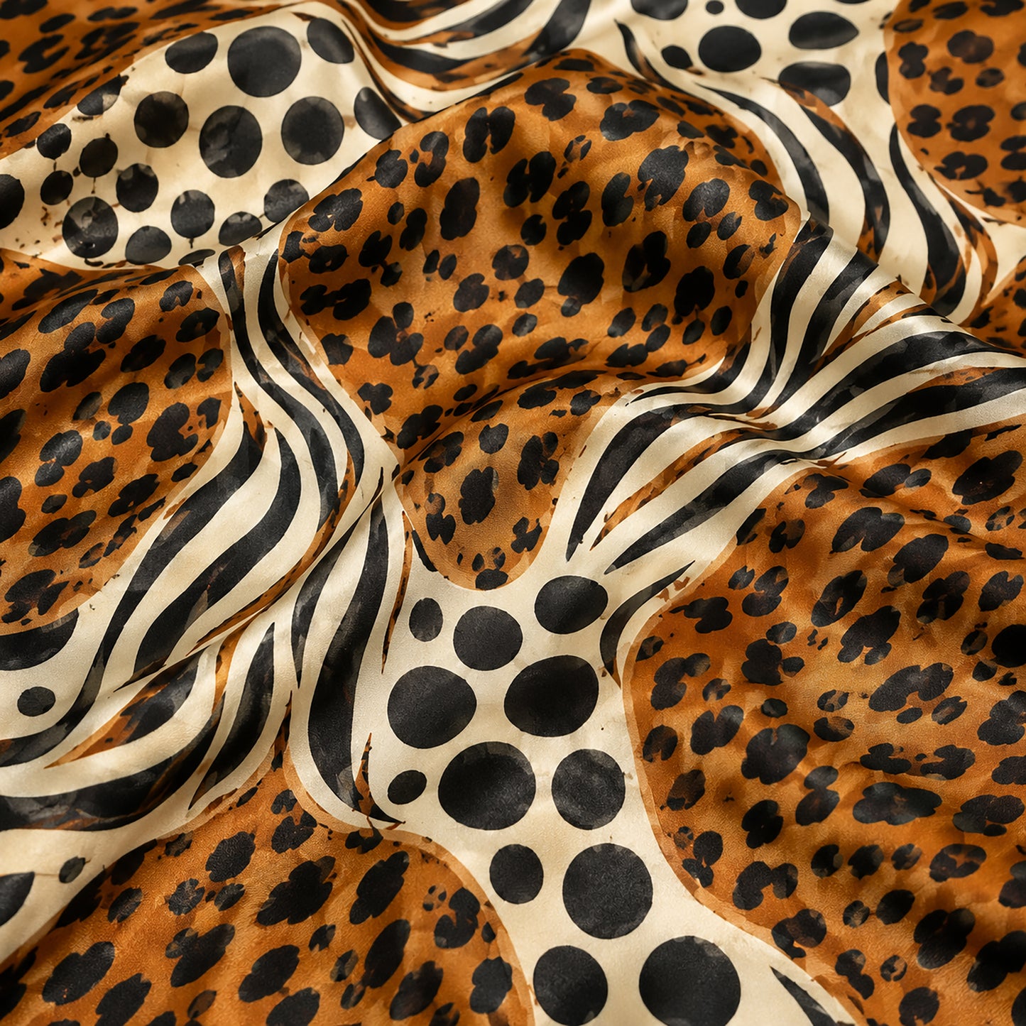 PJ-495-Abstract Leopard Zebra Print Satin Two Piece Pajama Set Sleepwear For Women Luxury Loungewear