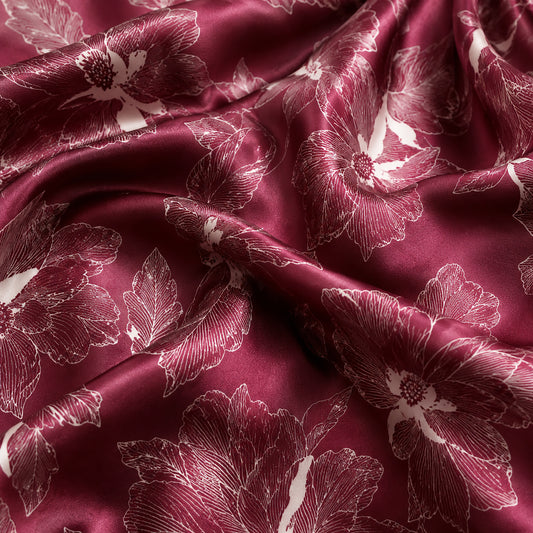 PJ-502-Burgundy Floral Pajama Apparel, Botanical Pattern Loungewear Sleepwear Collection Top Bottom Clothing
