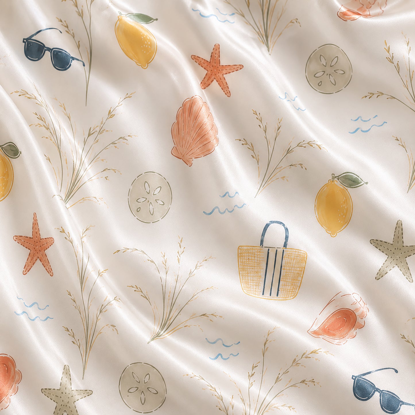 PJ-510-Beige Fabric Nightwear Pajama Apparel, Whimsical Coastal Component Loungewear Sleepwear Collection Top Bottom Vesture