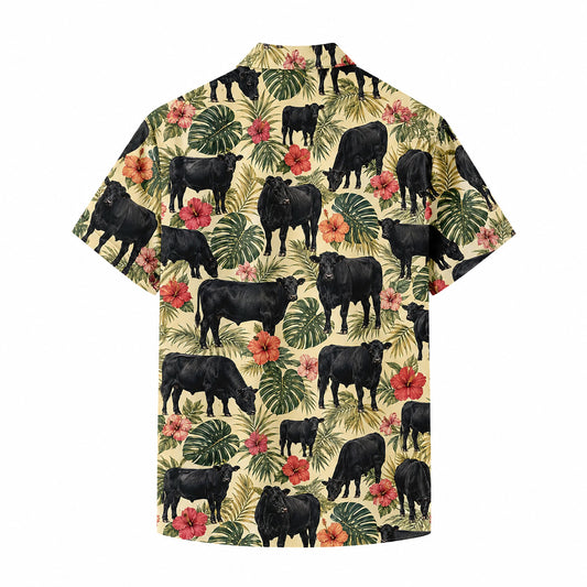 HW-544-Western Cattle Graphic Hawaiian Shirt, Lightweight Tropical Resort Style Shirt