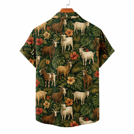 HW-545-Goat Wildlife Pattern Hawaiian Shirt, Tropical Aloha Shirt with Animal Theme Design