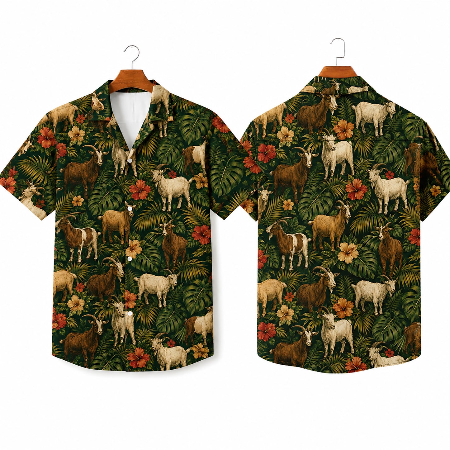 HW-545-Goat Wildlife Pattern Hawaiian Shirt, Tropical Aloha Shirt with Animal Theme Design