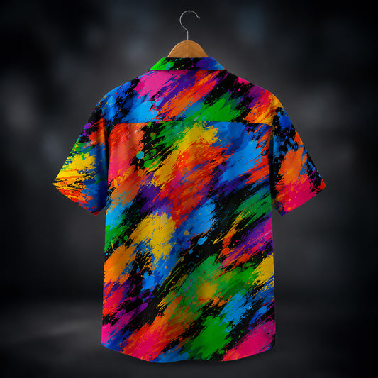 HW-562-Vibrant Abstract Cat Hawaiian Shirt Featuring Colorful Artistic Brushstroke Designs For A Fun Summer Vibe