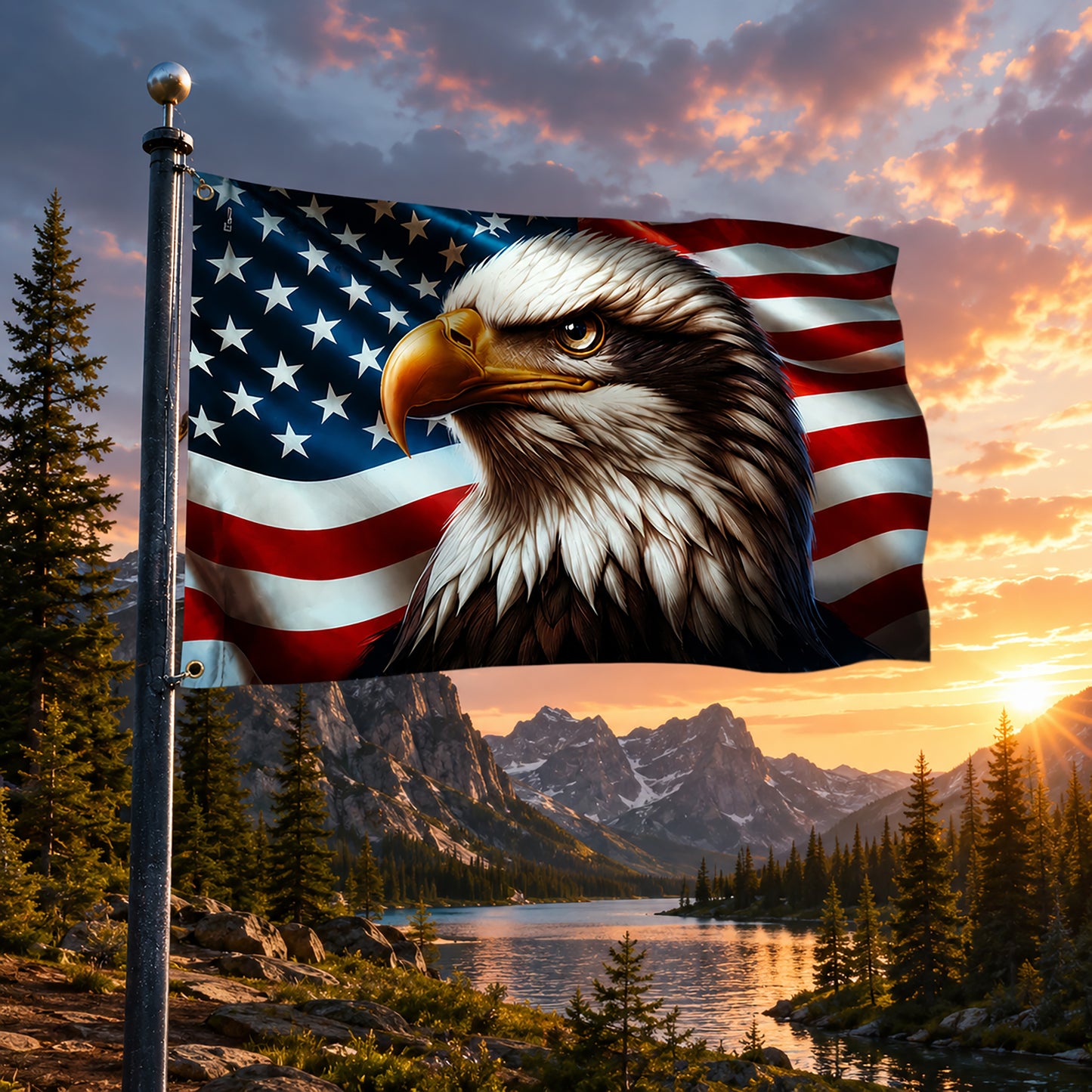 FLG-369-Patriotic American Flag Bald Eagle Banner Outdoor United States Independence Day House Yard Decor FREE SHIPPING