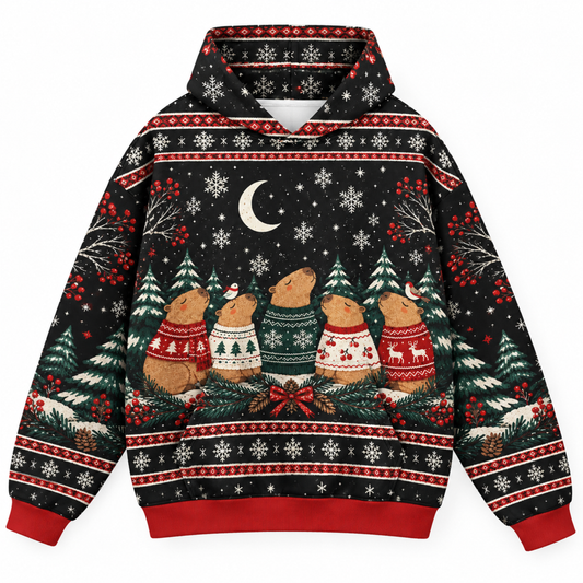 M2082-Christmas Capybara Ugly Sweater, Cozy Winter Snowflake Holiday Capybara Lover Gift
