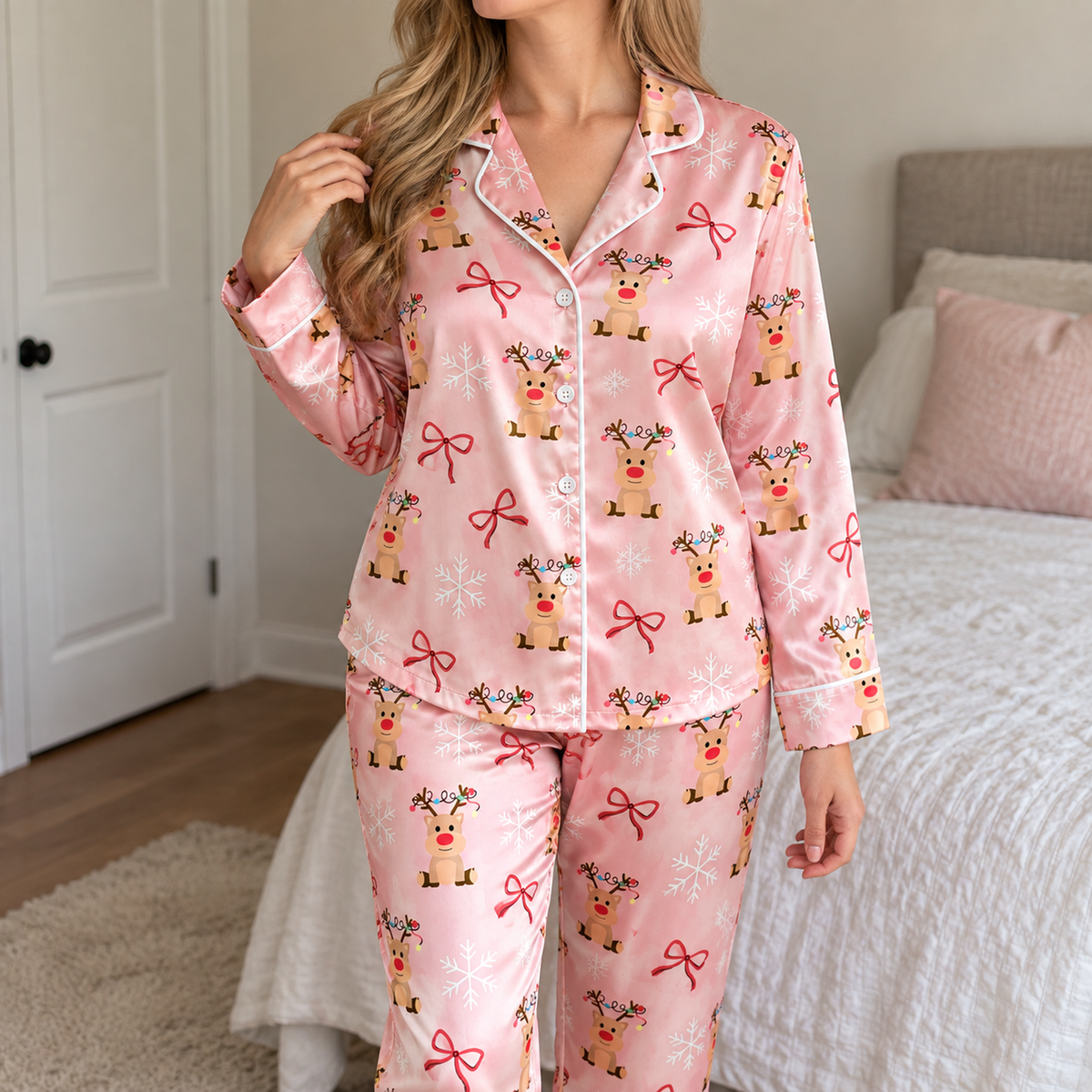 PJ-1697-"Gingham Pumpkin Satin Pajama Set with Colorful Plaid Pumpkins Daisies Bows and Cheerful Fall Harvest Pattern for Cozy Sleepwear "