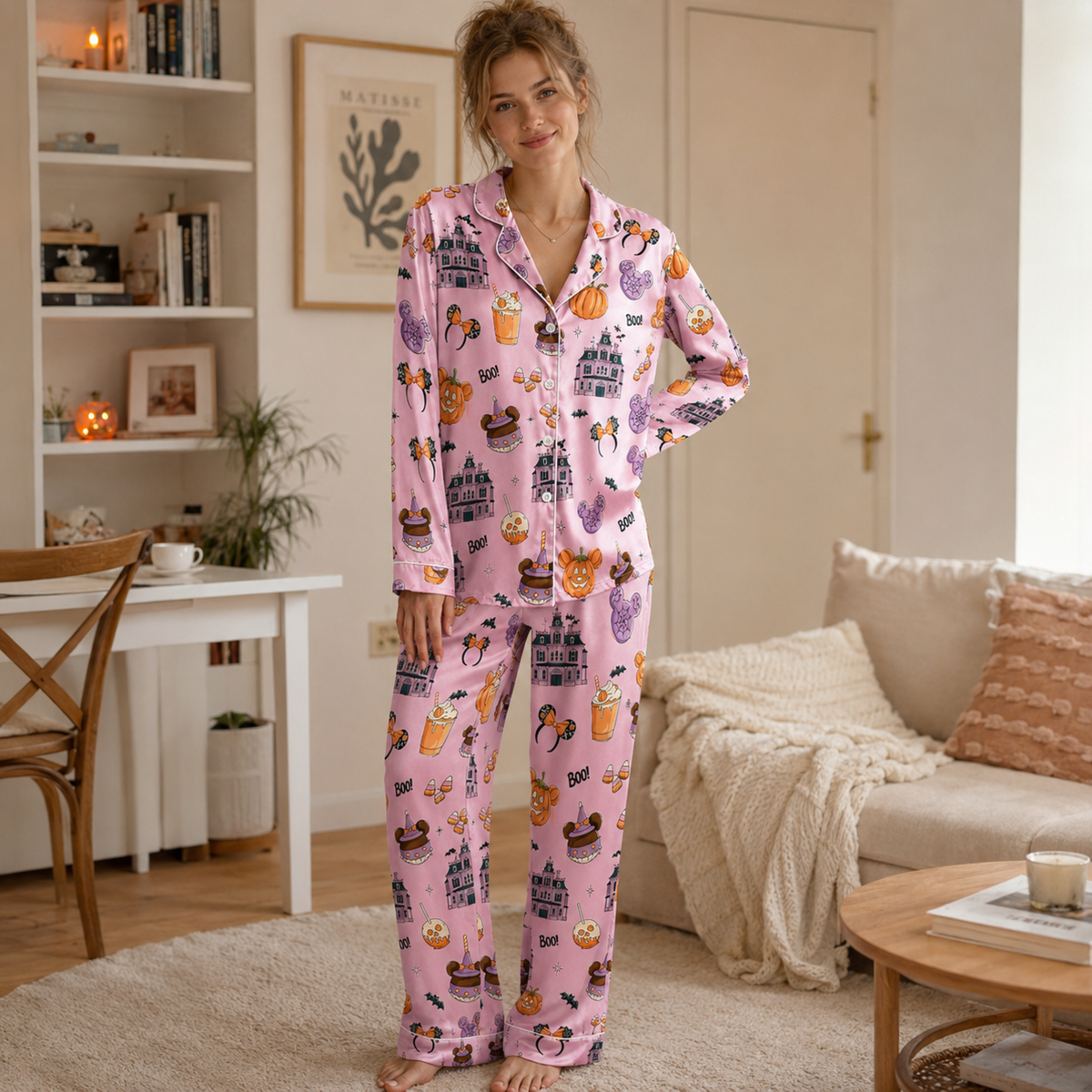 PJ-M306-Classic Halloween Pattern Sleepwear Set Crafted From Soft And Breathable Fabric For A Relaxed At-Home Fit