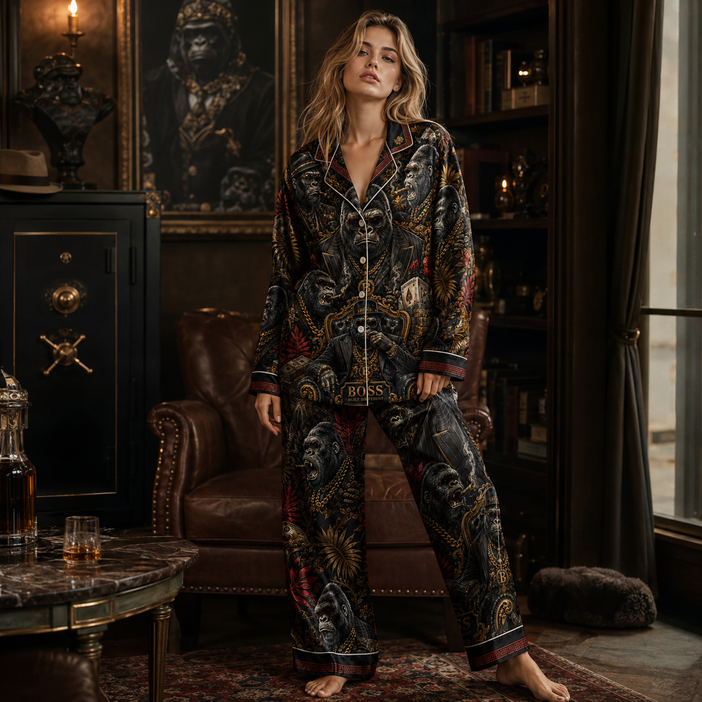 PJ-M349-Edgy King Kong Abstract Pattern Pajama Set Crafted From Ultra-Soft Jersey Material For Ultimate Nightly Comfort