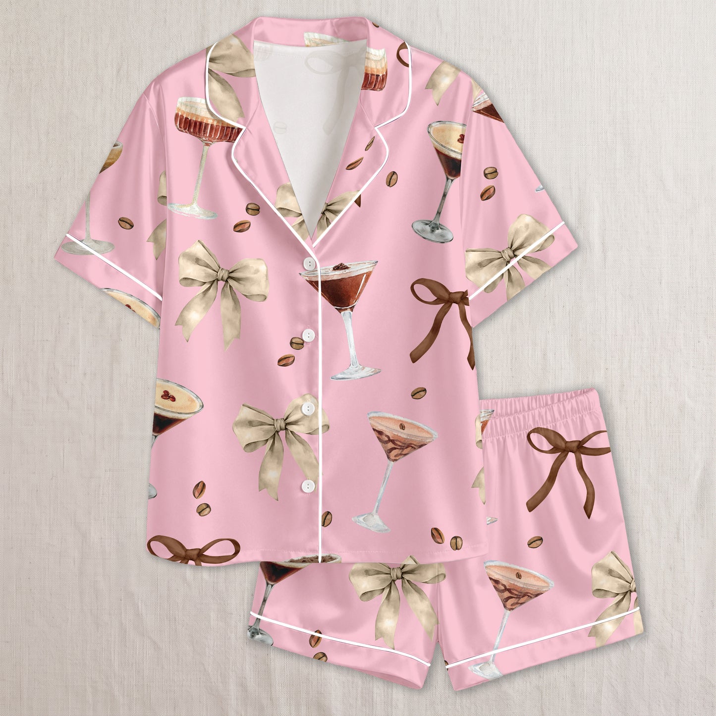 PJ-011-Espresso Martini Coffee Bean Silk Pajama Set FREE SHIPING