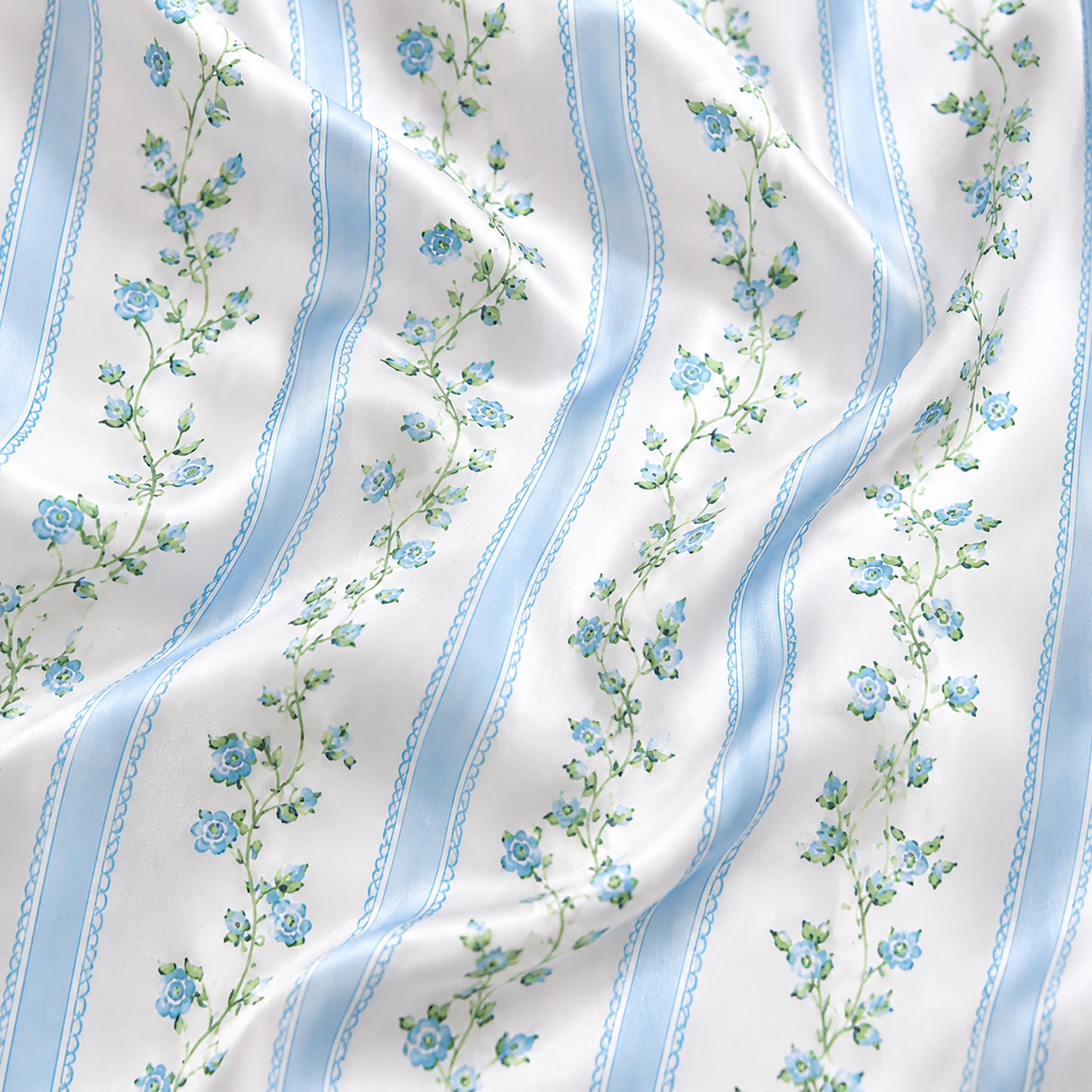 PJ-309-Floral Vine and Stripe Print Button Front Satin Sleepwear Pajamas