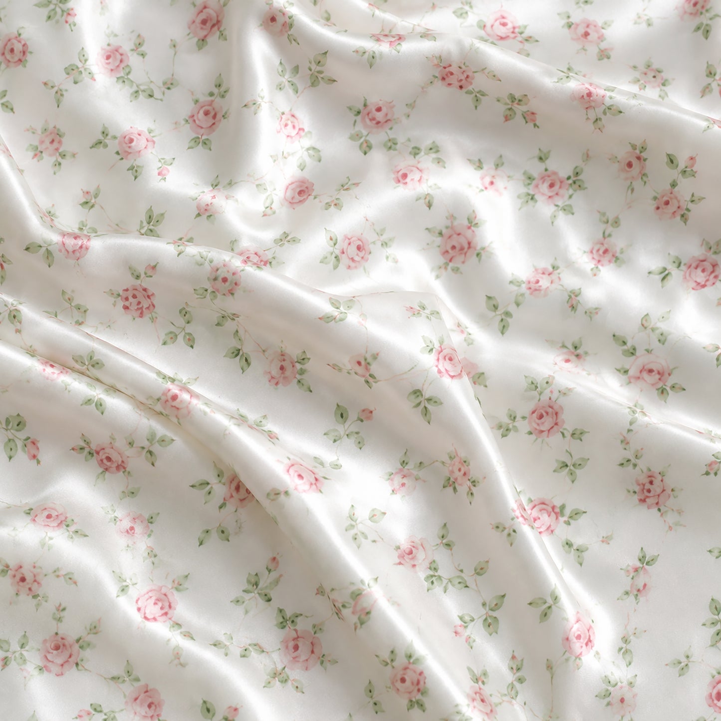 PJ-315-Repeating Ditsy Blossom Printed Satin Pajama Set, Novelty Pastel Unisex Sleepwear Lounge Coordinates