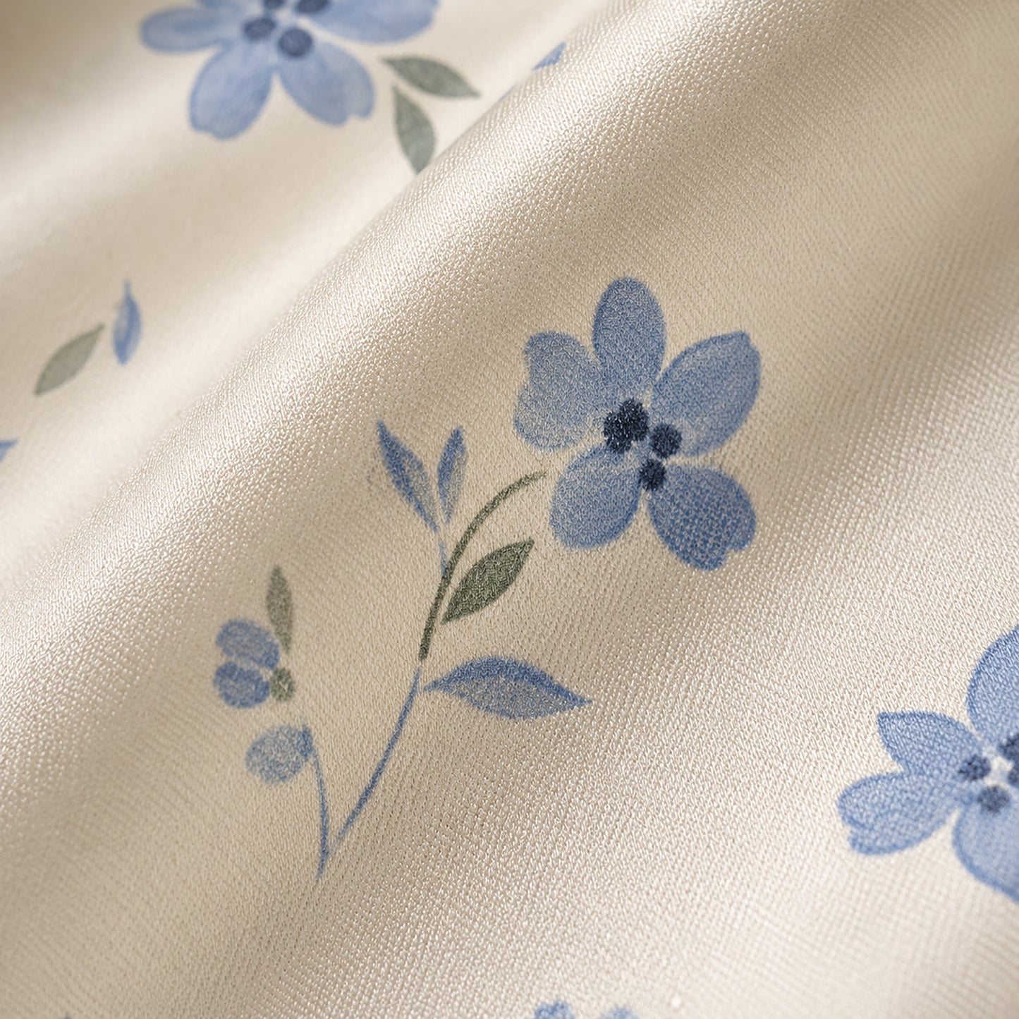 PJ-322-Ditsy Blue Floral Print Ivory Satin Button Down Pajama Set