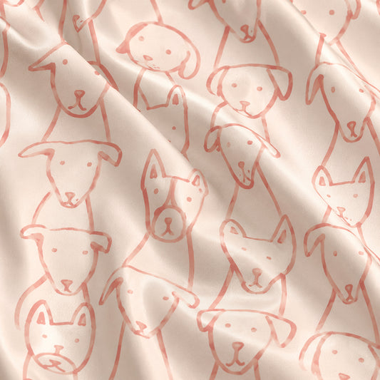 PJ-647-Pink Dog Satin Pajama Set, Cute Puppy Pattern Sleepwear, Whimsical Pet Print Loungewear, Cozy Everyday Pajamas, Soft Nightwear