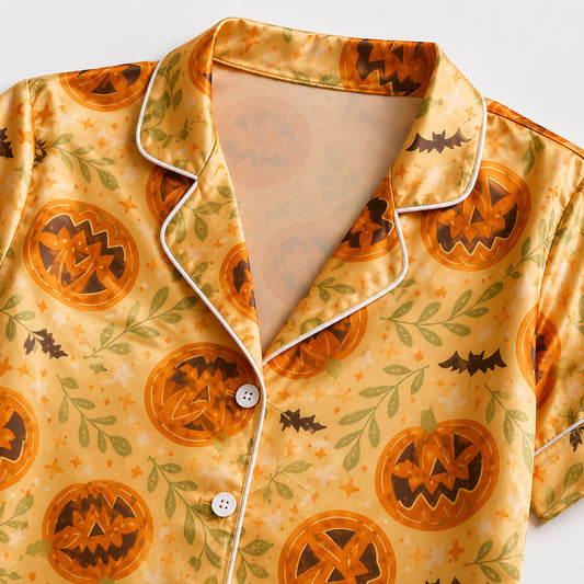 PJ-663-Cute Halloween Pajamas, Sketchy Pumpkin Sleepwear, Autumn Lounge Set