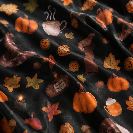 PJ-670-Spooky Sweet Pajama Set, Whimsical Halloween Satin Sleepwear, Cozy Autumn Lounge Set, Festive Gift