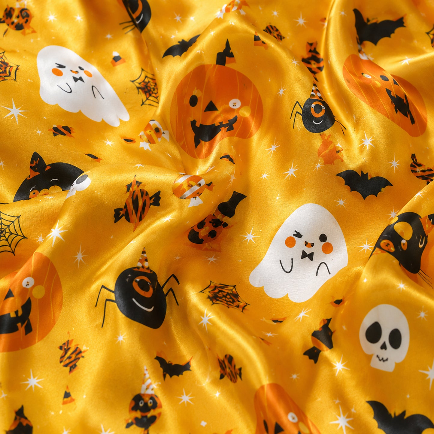 PJ-686-October Enchantment Pajama Set, Cute Spooky Satin Sleepwear, Elegant Autumn Loungewear, Boutique Gift