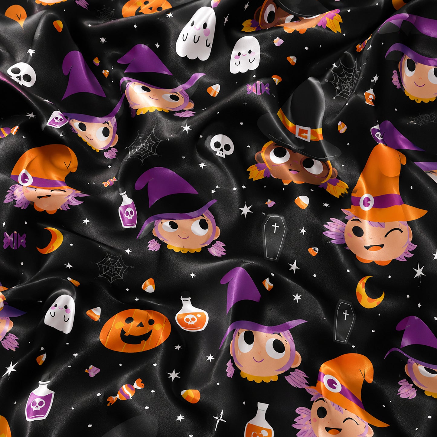 PJ-691-Midnight Whimsy Pajama Set, Charming Halloween Satin Sleepwear, Cozy Boutique Loungewear, October Gift