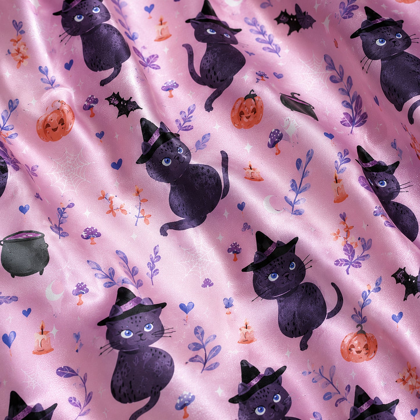 PJ-718-Wickedly Cute Satin Pajama Set with Festive Halloween Inspired Artwork