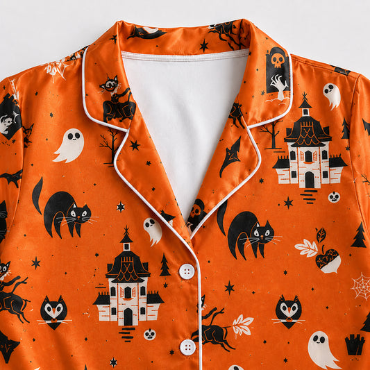 PJ-725-Moonlit Halloween Pajama Set with Magical Spooky Pattern for Relaxing Evenings