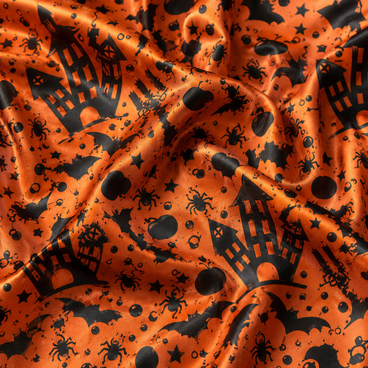 PJ-727-Midnight Magic Satin Pajama Set with Mysterious Halloween Inspired Print