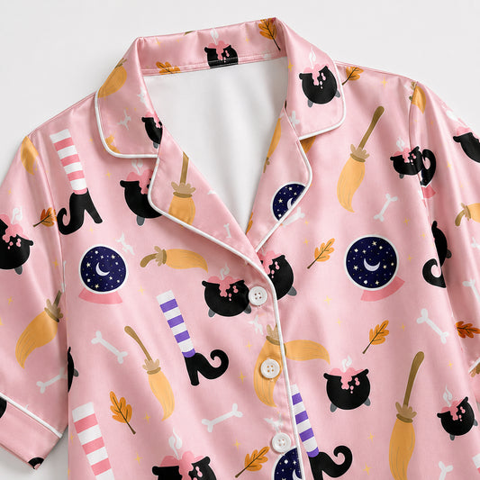 PJ-735-Halloween Celebration Satin Pajama Set with Premium Seasonal Artwork