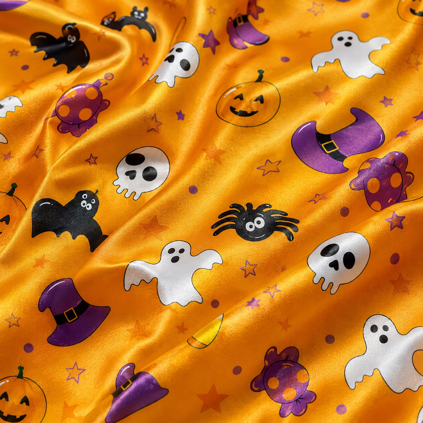 PJ-737-Halloween Memories Satin Pajama Set with Classic Autumn Festival Design