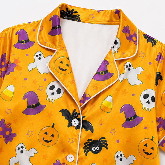 PJ-737-Halloween Memories Satin Pajama Set with Classic Autumn Festival Design