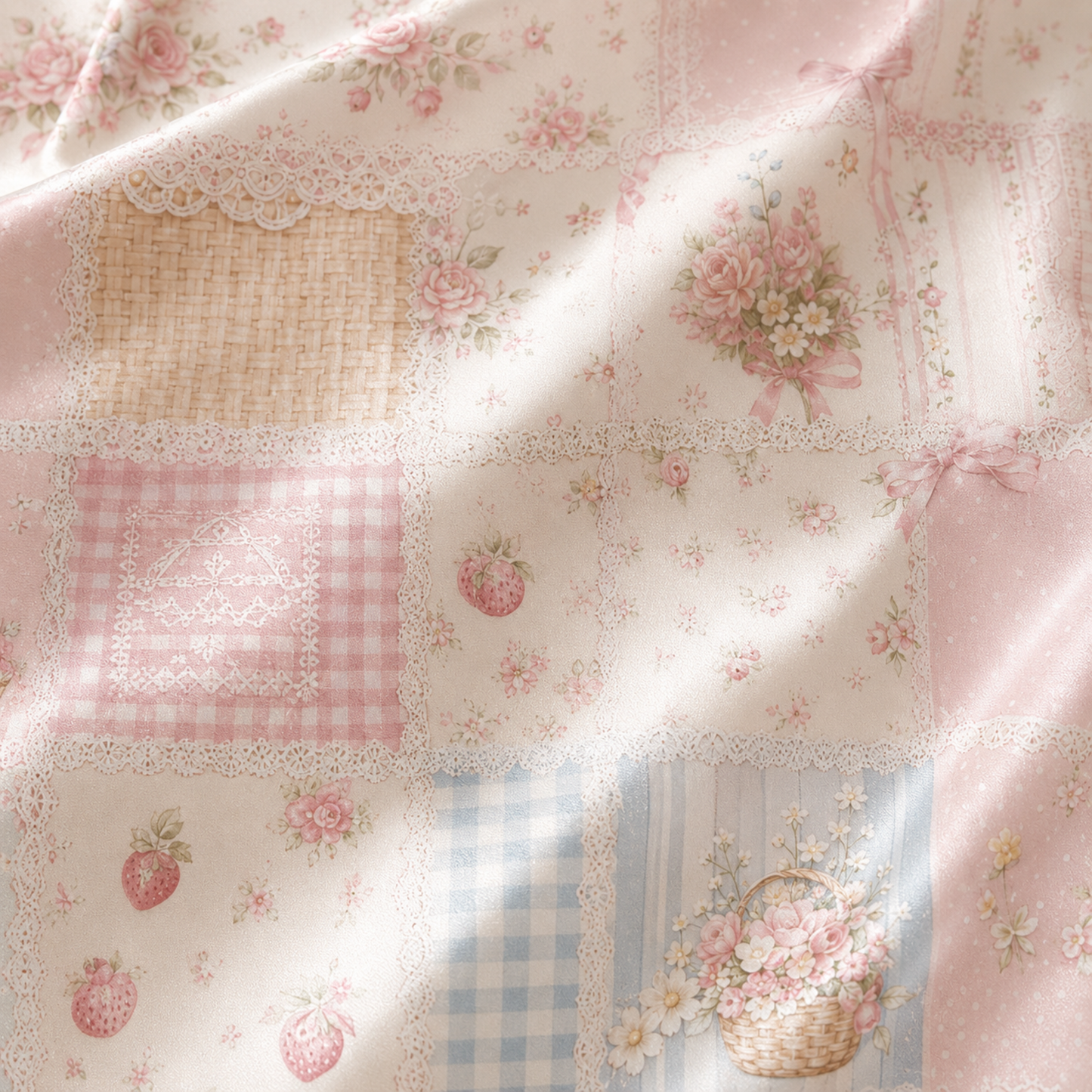 PJ-M042-Pink Satin Patchwork Pajama Apparel, Vintage Floral Pattern Sleeve Loungewear Sleepwear Collection Clothing