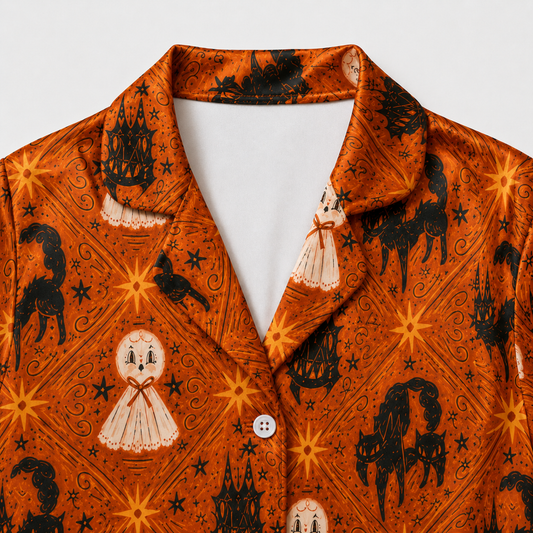 PJ-M238-Spooky Halloween Pajama Apparel, Spooky Pattern Loungewear Sleepwear Collection Top Bottom Matching Clothing