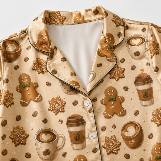 PJ-M281-Cute Coffee Cup Pattern Pajama Set with Comfortable Lounge Style