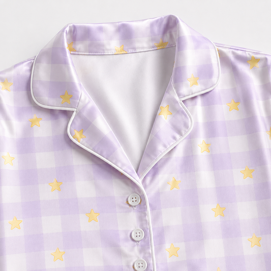 PJ-M284-Lavender Plaid Sleepwear with Star Pattern with Soft Breathable Fabric for Cozy Everyday Sleepwear