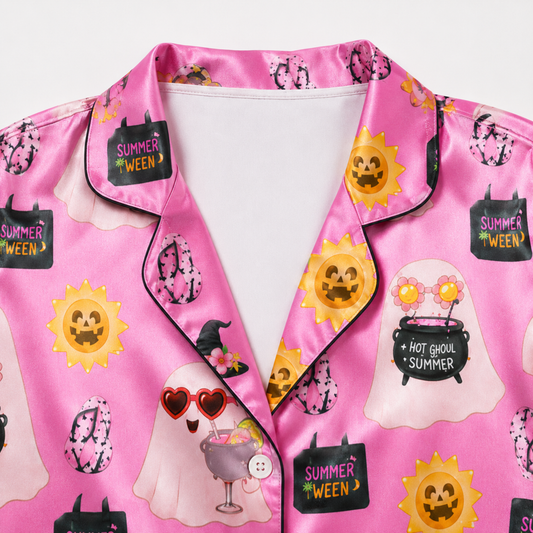 PJ-M315-Soft Halloween Print Loungewear Set Featuring An Assortment Of Cute Seasonal Icons For A Fun Holiday Look