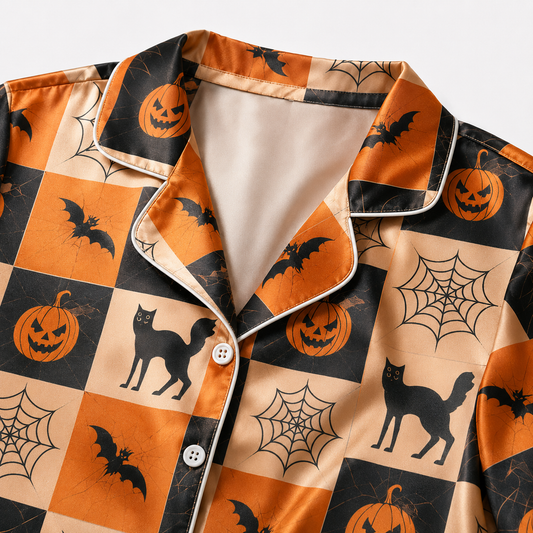 PJ-M320-Comfortable Halloween Holiday Loungewear Set Showcasing A Variety Of Fun Spooky Prints Perfect For The Entire Autumn Season
