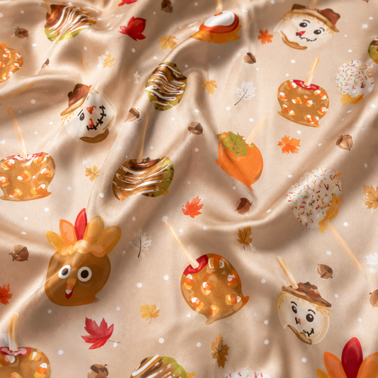 PJ-M374-Thanksgiving Turkey Caramel Apple Satin Pajamas Fall Harvest Sweet Treat Sleepwear