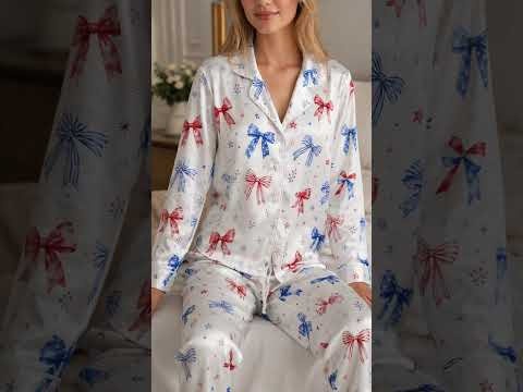 PJ-396-Creamy Poly Coquette Pajama Apparel, Sweet Stripe Printed Short Sleeve Loungewear Sleepwear Collection Attire