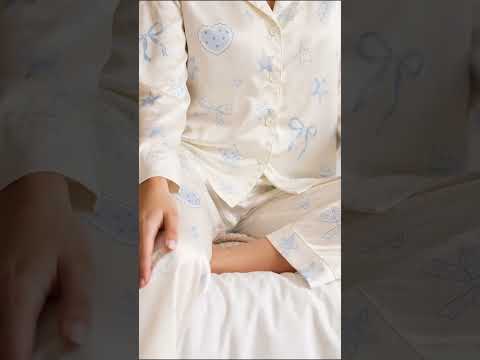 PJ-391-Alabaster Silk Coquette Pajama Apparel, Pastel Heart Graphic Loungewear Sleepwear Collection Raiment