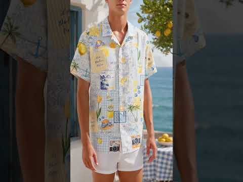 HW-416-Mediterranean Italian Capri Lemon And Vintage Patchwork Print Relaxed Fit Resort Wear Hawaiian Shirt