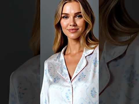 PJ-321-Scalloped Floral Bouquet and Ribbon Pattern Satin Button Down Pajamas