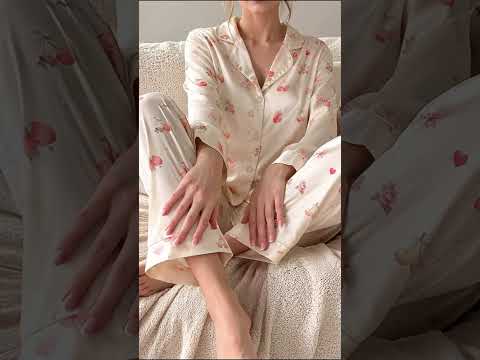 PJ-387-Alabaster Silk Rose Pajama Apparel, Crimson Floral Graphic Loungewear Sleepwear Collection Raiment
