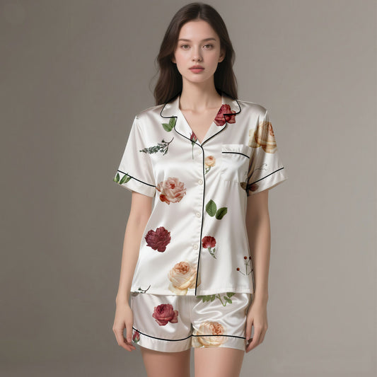 PJ-0004  - Soft Flower Silk Sleepwear