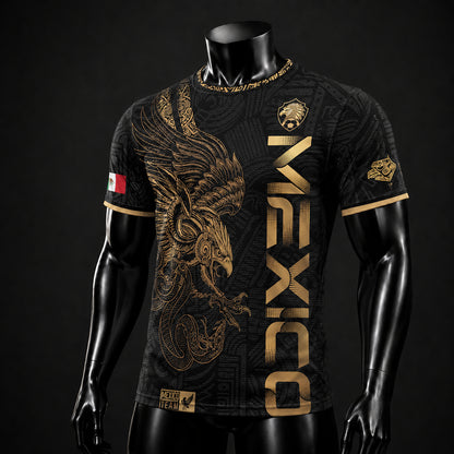 SJ-338-Mexico Concept Soccer Jersey Collection, Aztec Calendar Gold Print Athletic Sportswear Apparel Set FREE SHIPING