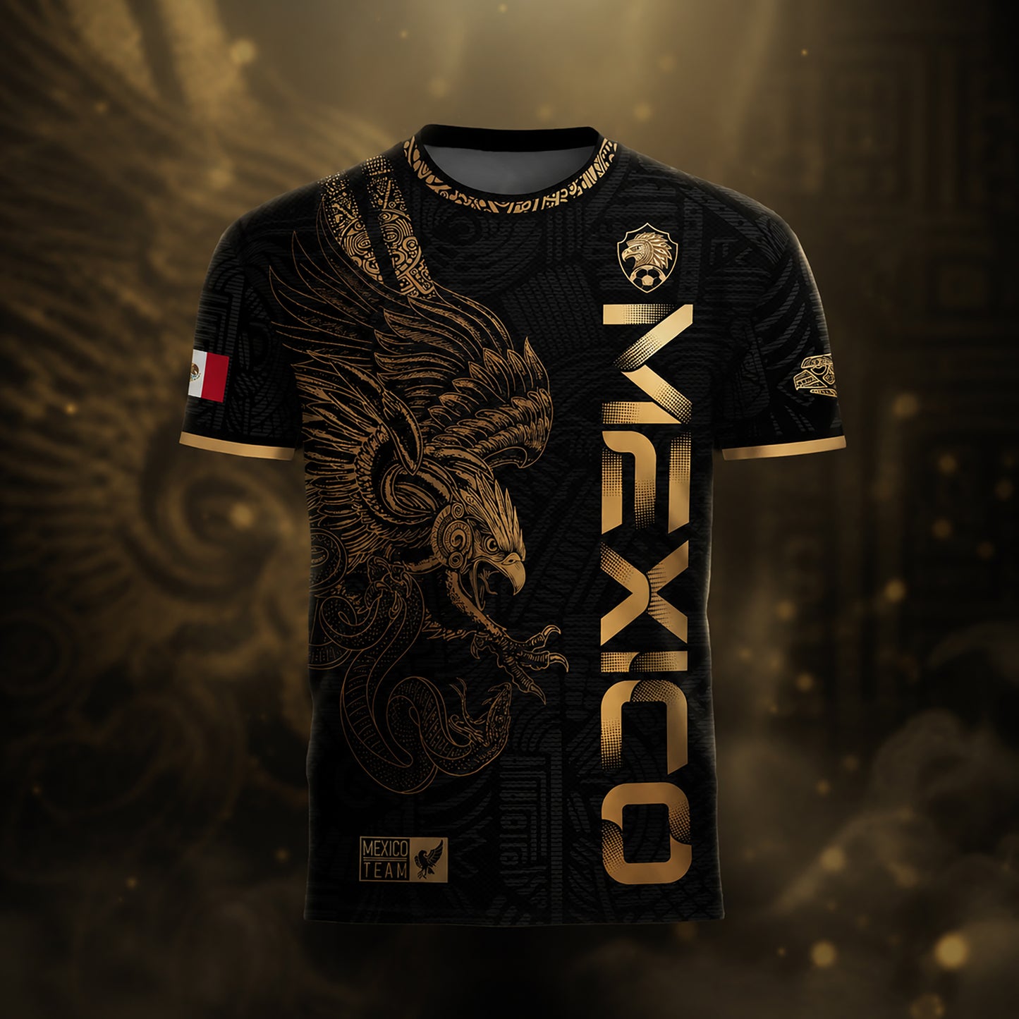 SJ-338-Mexico Concept Soccer Jersey Collection, Aztec Calendar Gold Print Athletic Sportswear Apparel Set FREE SHIPING