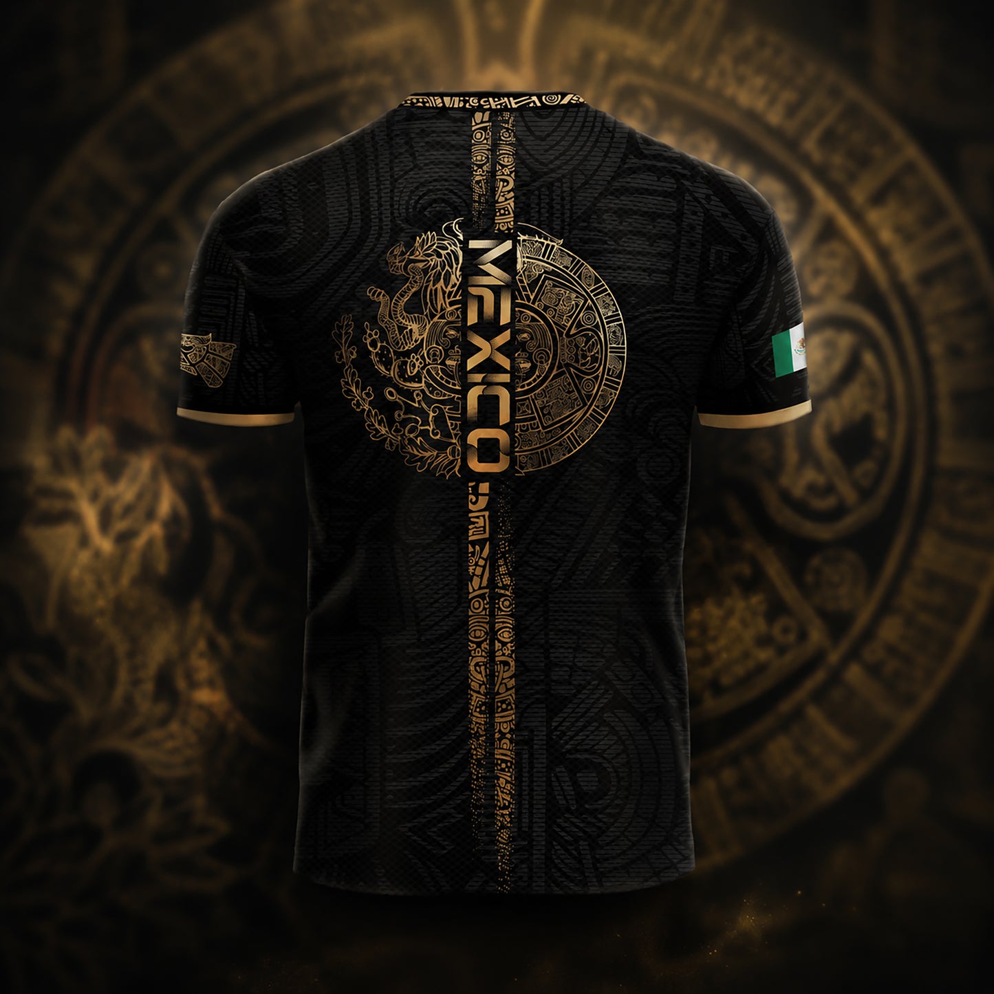 SJ-338-Mexico Concept Soccer Jersey Collection, Aztec Calendar Gold Print Athletic Sportswear Apparel Set FREE SHIPING